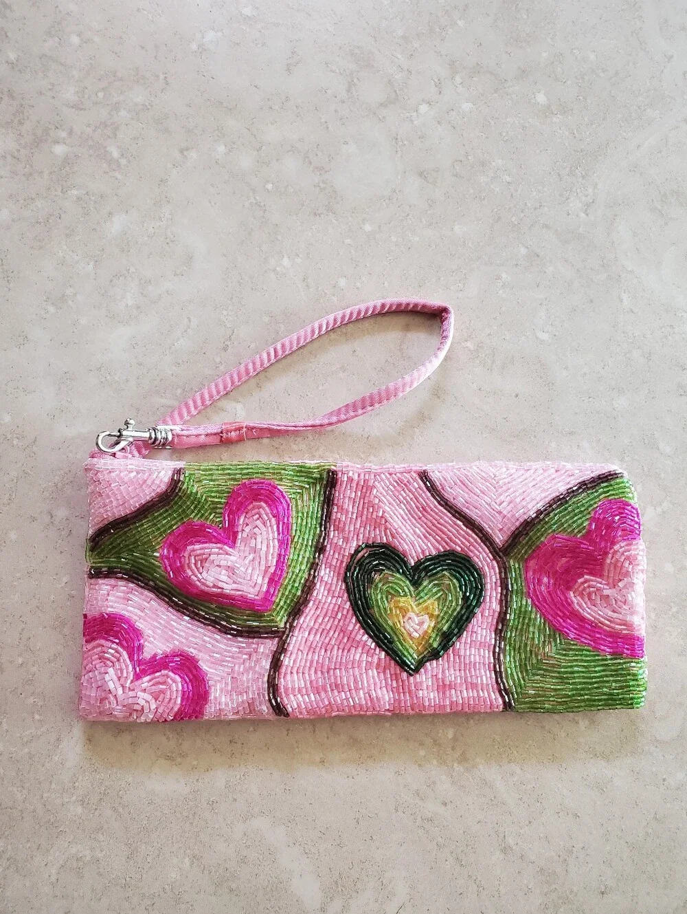 Liz Claiborne Pink Beaded Heart Wristlet